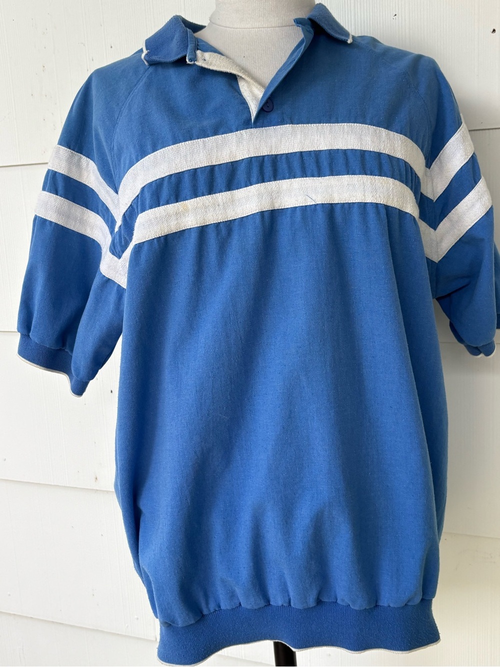 Vtg 80s/90s VIP striped polo shirt men’s lrg blue white retro short sleeve